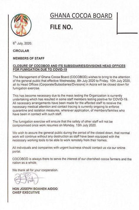 COCOBOD Shuts Down Accra Offices As Workers Test Positive For Coronavirus 2 Cocobod press