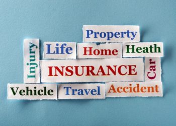 insurance Word Cloud  printed on  paper on blue font