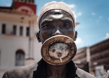 Image Source: BBC Pictures - A man wearing a locally made face mask in Subsaharan Africa