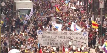 Protesters call for end of corona virus restrictions. Image credit: BBC