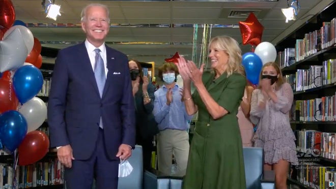 Joe Biden accepts Democratic Party's nomination with family present. Image credit: DNCC