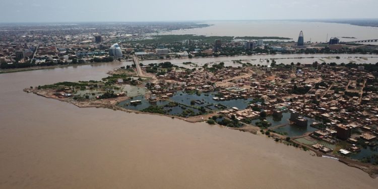 An aerial view shows buildings and roads submerged by the Nile floodwaters. Image credit: Reuters