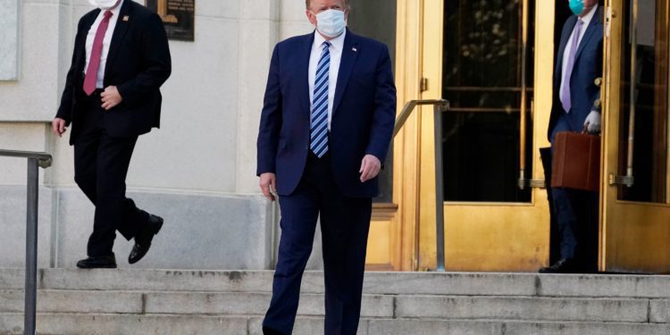 ‘Get out there’: Trump returns to the white house from hospital 1 President Trump leaves the Walter Reed Hospital. Image: Reuters