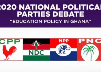 Flags of the four political parties featured in the debate.