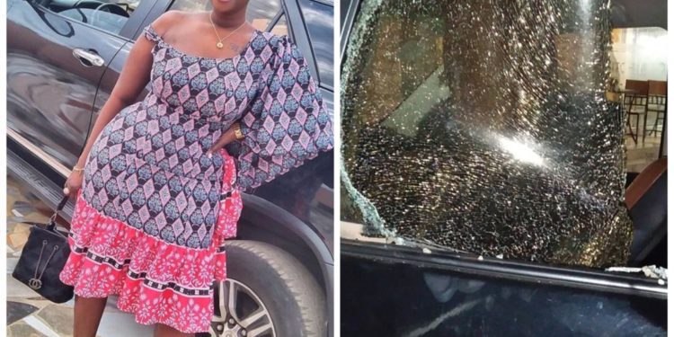 Actress and staunch New Patriotic Party supporter, Bibi Bright, has had her plush car vandalized by some men wearing National Democratic Congress-branded t-shirts.