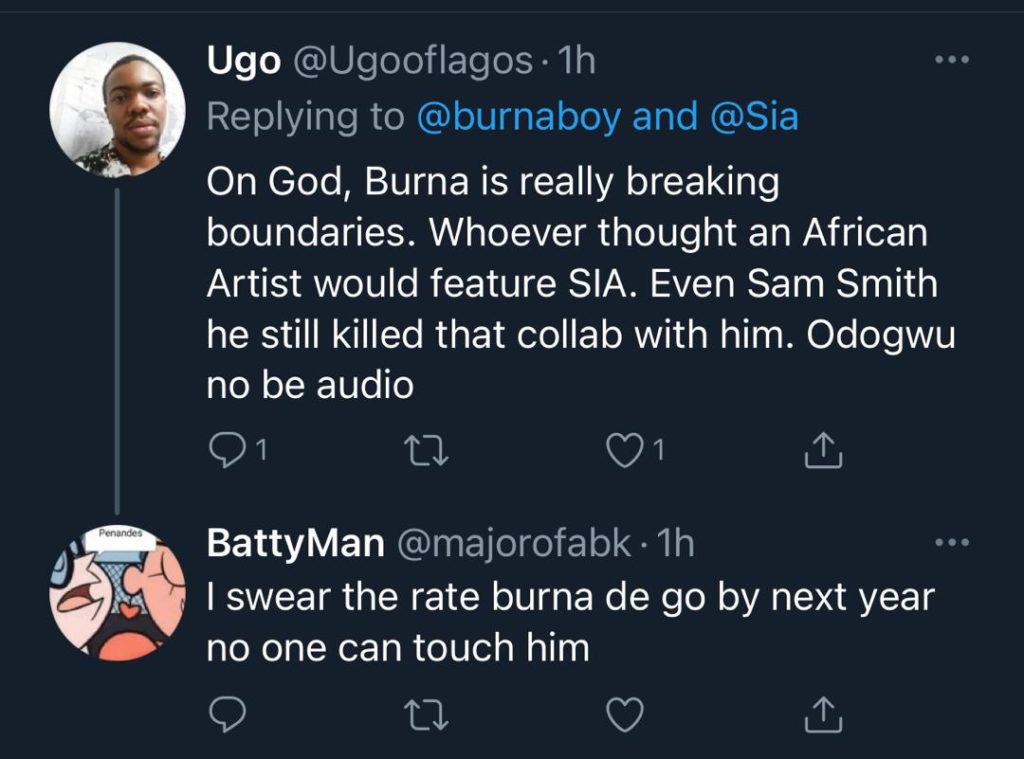 BURNA BOY FEATURED ON SIA'S 'HEY BOY' 5 like 2
