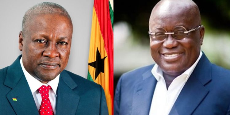 On the left is Former President, John Dramani Mahama and on the right current President, Nana Addo Dankwa Akuffo-Addo