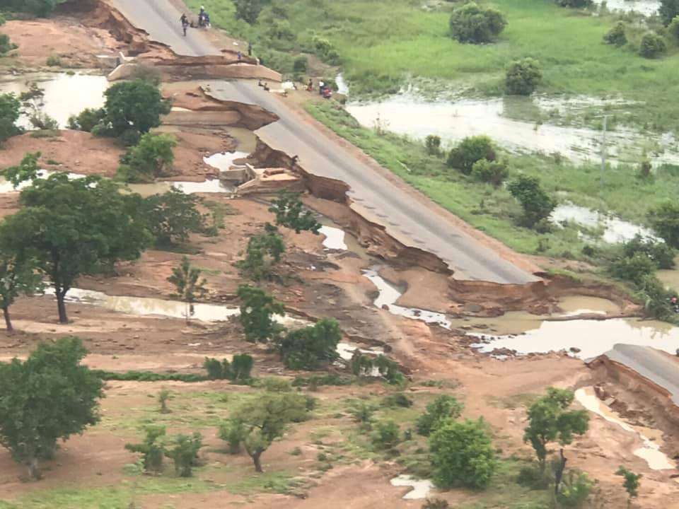 Road destroyed by floods in Upper West Region Ghana August 2021 Ministry of Roads and highways Ghana