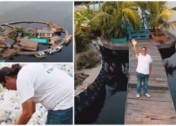 Man Builds First Ever Hotel that Floats on Sea with 800k Plastic Bottles A creative resourceful man has turned waste into wealth by building a floating hotel using plastic bottle wastes.