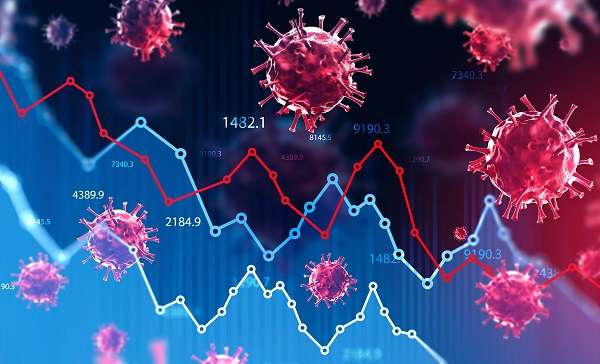 Omicron Variant: GSE Swings Yet Again as Volatility Persists 1 Ncov 2019 covid 19 coronavirus with double exposure of blurry falling financial graphs. Concept of financial crisis due to coronavirus pandemic. 3d rendering