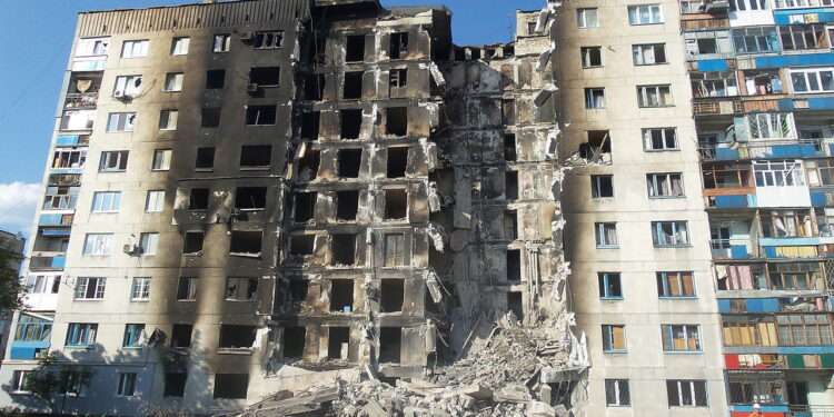 A building in Kyiv destroyed by bomb-shelling