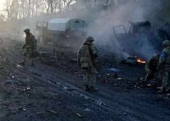 Massive explosions lit up the night sky near the Ukrainian capital Kyiv