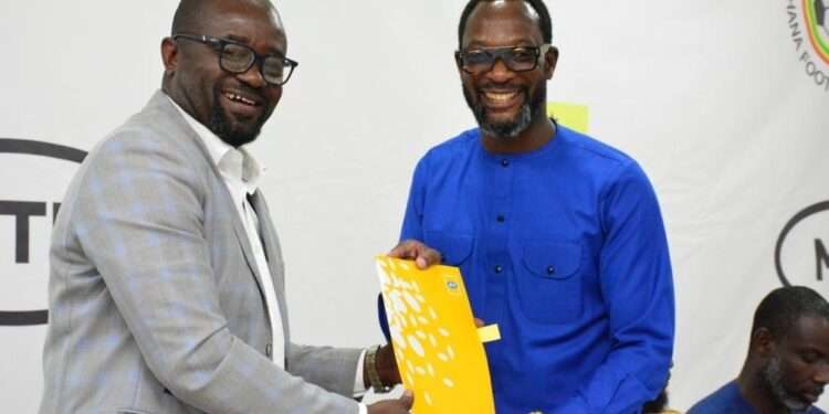 MTN Ghana Sends Goodwill Message To The Black Stars Ahead Of Portugal Clash 1 President of GFA Kurt Okraku and CEO of MTN Selorm Adadevoh