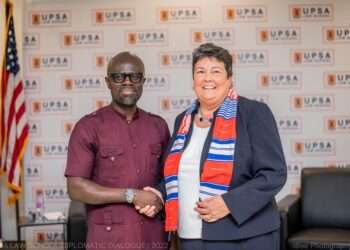 <strong>Dean Of UPSA Law School Satisfied With Maiden Diplomatic Dialogue Series</strong> 1 Prof. Kofi Abotsi, Dean of UPSA law school(left) and H.E Virginia Palmer, US Ambassador to Ghana