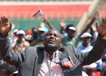 Faithful praying during National Prayer Day at Nyayo National Stadium, Nairobi on February 14, 2023