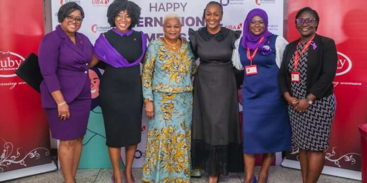 UBA Hosts Rev. Dr. Joyce Aryee(third from the left) and Dzigbordi Dosoo (third from the right) during International Women's Day Celebration