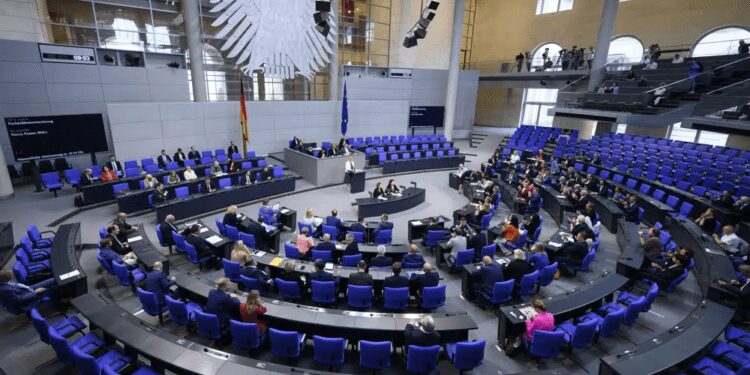 Lawmakers debate on the skilled labor immigration bill at the plenary session in the German Bundestag in Berlin, Friday June 23, 2023.