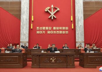 In this photo provided on June 19, 2023, by the North Korean government, North Korean leader Kim Jong Un, center, attends an enlarged plenary meeting of the ruling Workers’ Party’s Central Committee, which was held between June 16 and 18, at the party's headquarters in Pyongyang, North Korea.