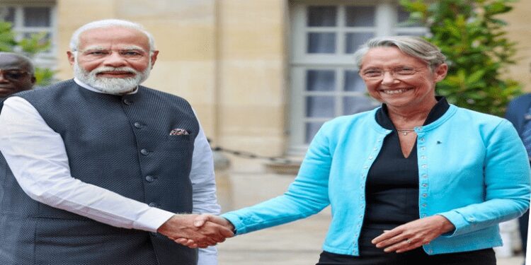 Indian Prime Minister, Narendra Modi meets French Prime Minister, Elisabeth Borne, in Paris, France, on July 13, 2023.