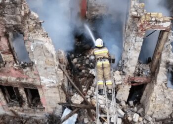 Third Night Of Russian Air Attacks Against Southern Ukraine Leave At least 27 Injured 10 Emergency services work at a scene of destroyed residential area after a Russian attack in Mykolaiv, Ukraine, Thursday, July 20, 2023.