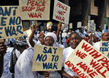 Liberians demonstrating for peace.