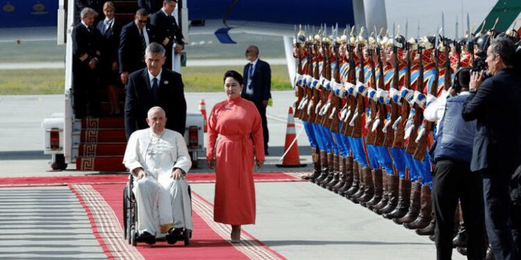 Pope Francis and Mongolia’s Foreign Minister, Battsetseg Batmunkh.