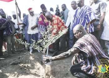 President Akufo-Addo cutting sod for the construction of the Pwalugu Muti-Purpose Dam