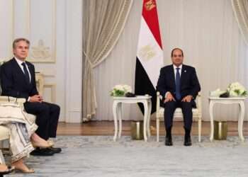 US Secretary of State,  Antony Blinken (L) meets with Egyptian President Abdel Fattah al-Sisi in El-Alamein on August 20, 2024.