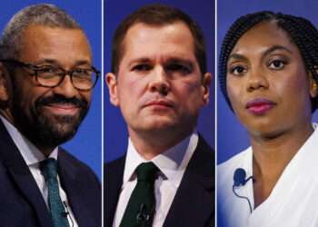 James Cleverly, left, Robert Jenrick, centre, Kemi Badenoch, right, were in the final three of the leadership race
