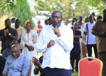 Vice President Dr Mahamudu Bawumia speaking to NPP party faithful at his residence in Accra