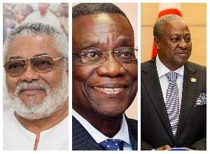 From left Jerry John Rawlings John Evan Fiifi Atta Mills and John Dramani Mahama