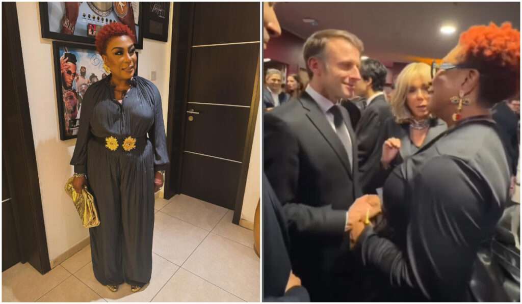 Burna Boy Performs Alongside John Legend, Katy Perry at Paris Charity Concert 2 Burna Boy's mom, Bose Ogulu and French President, Emmanuel Macron