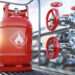 Production, delivery and filling with natural gas of lpg gas bottle or tank. 3d illustration