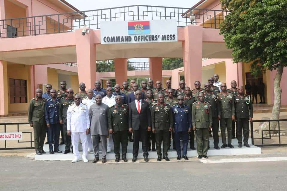 Dr. Edward Omane Boamah, Minister of Defence in a picture with senior officers of the Ghana Armed Forces