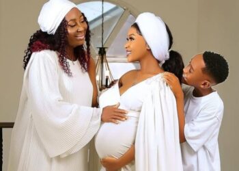 Akuapem Poloo with her mother, and her son, Mudassir Mohammed Yakubu