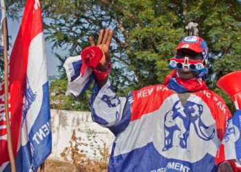 NPP Supporters wearing the party's flag