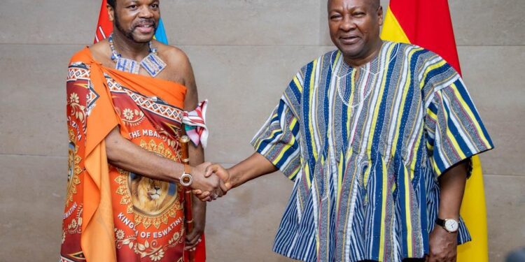 HE President John Dramani Mahama with King Mswati III of Ewastini