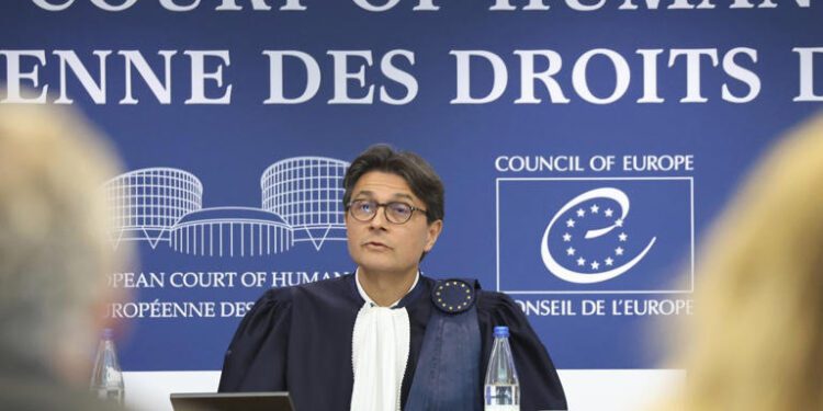 President of the European Court of Human Rights Mattias Guyomar speaks before issuing a judgment about alleged Russian violations in Ukraine since 2014, including the downing of Malaysia Airlines flight MH17, Wednesday, July 9, 2025 in Strasbourg, eastern France.