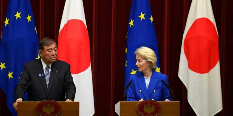 EU, Japan Vow To Deepen Trade And Defence Ties 1 European Commission President, Ursula von der Leyen and Japan's Premier, Shigeru Ishiba.