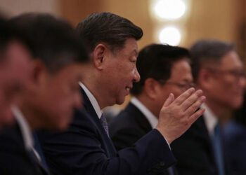 Chinese President Xi Jinping gestures during the opening remarks of the 25th European Union - China Summit at the Great Hall of the People in Beijing, China, July 24, 2025.