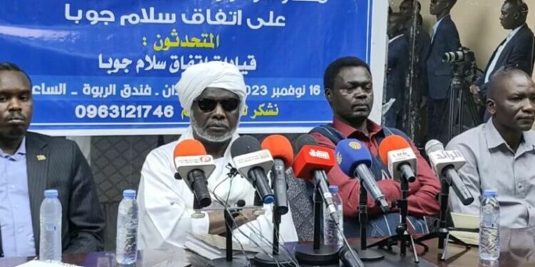 Leaders of Darfur groups litening to joint statement at the begining of a press statement on Nov 16 2023 802x485 1