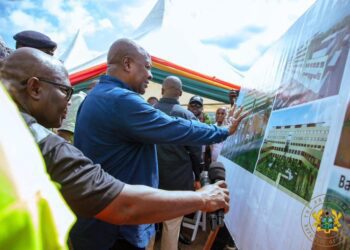President John Dramani Mahama , inspecting work on the rehabilitation of the Effia-Nkwanta Hospital into a Teching Hospital