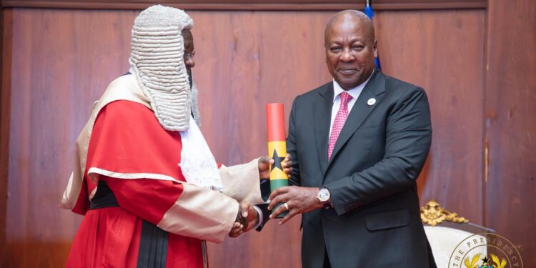 President John Dramani Mahama and Justice Paul Baffoe-Bonnie, Chief Justice of Ghana