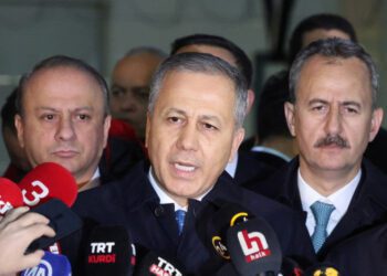 Turkish Interior Minister Ali Yerlikaya speaks as he visits headquarters of Turkey's aviation company TUSAS, where people were killed and over a dozen others wounded in an attack, near Kahramankazan, a town of Turkish capital Ankara, October 23, 2024. REUTERS/Stringer