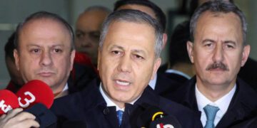 Turkish Interior Minister Ali Yerlikaya speaks as he visits headquarters of Turkey's aviation company TUSAS, where people were killed and over a dozen others wounded in an attack, near Kahramankazan, a town of Turkish capital Ankara, October 23, 2024. REUTERS/Stringer