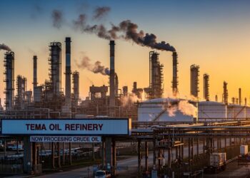 Sunset over Tema Oil Refinery (TOR) in Ghana