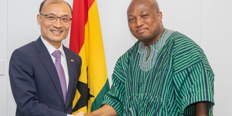 Ghana’s Minister for Foreign Affairs, Hon Samuel Okudzeto Ablakwa, with outgoing Chinese Ambassador to Ghana, H. E. Tong Defa