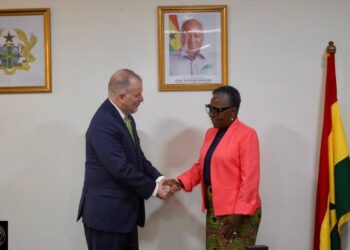 Rolf Olson, Deputy Chief of Mission with Hon. Emelia Arthur, Minister for Fisheries and Aquaculture Development