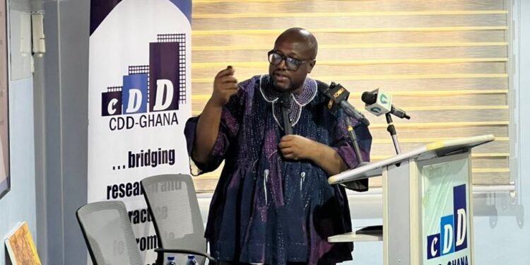 Director of Advocacy and Policy Engagement at CDD-Ghana, Dr Kojo Pumpuni Asante, speaking at the CDD-Ghana’s First-Year Assessment Report on the Mahama Administration.