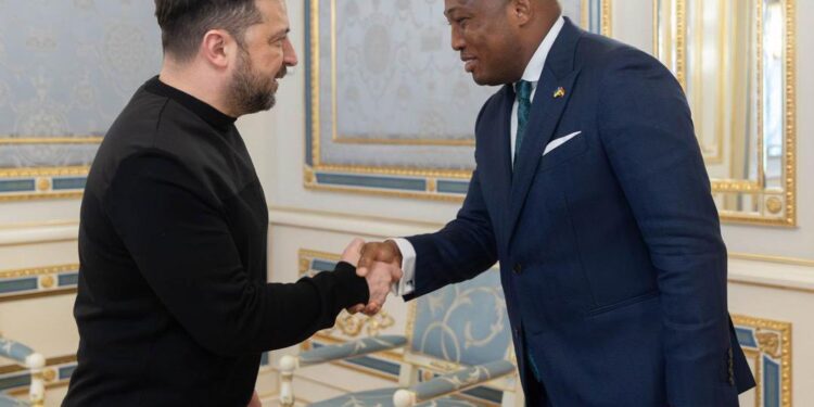 Ghana’s Minister for Foreign Affairs, Samuel Okudzeto Ablakwa, in a formal exchange with Ukraine President  Volodymyr Zelenskyy after high level talks